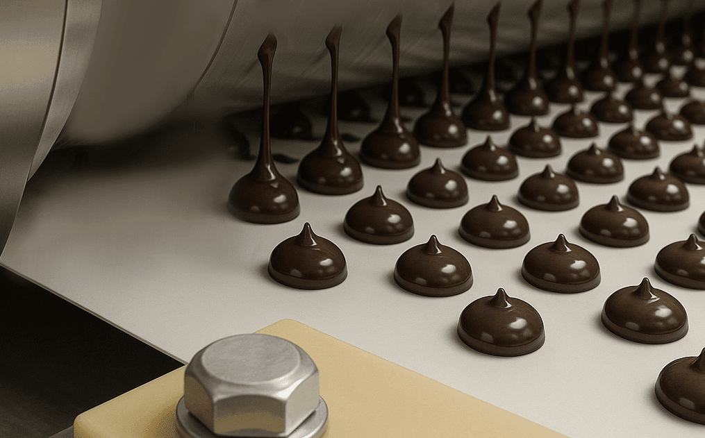 ALPY rotary depositor drop chocolate line producing chocolate drops