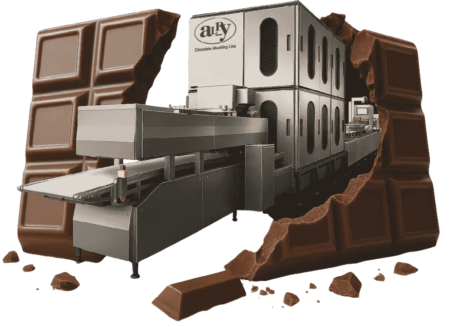 ALPY chocolate moulding line with moulded chocolate products